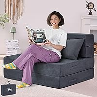 Vista 9 de Sofá Cama Individual Plegable Silla Sofá Cama con Almohada, Twin, Beige Fold out chair bed, Futon sofa bed, Extra bag included, All foam made