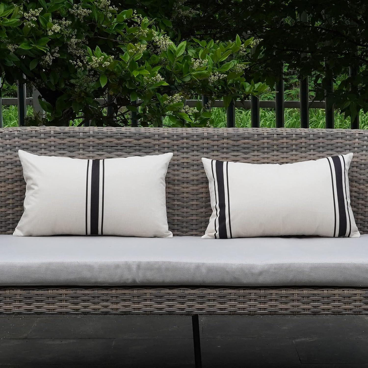 ONWAY Outdoor Pillow Covers Waterproof 12X20 Set of 2 Lumbar Throw Pillow Cover Beige and Black Striped Outdoor Pillows for Patio Furniture - Image 6