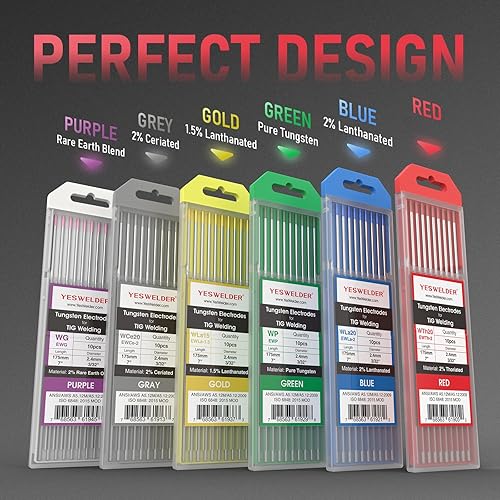 Miniatura 15 de YESWELDER - Electrodo de tungsteno para soldadura TIG, ceriado al 2%, de 1/16 x 7 pulgadas (gris, WC20/EWCe-2), paquete de 10