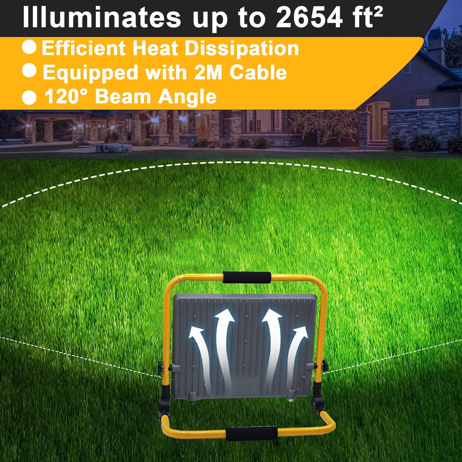 100W Foco de Trabajo LED, Foco LED Portátil con Enchufe, 10000LM Luz Portátil para Talleres, Obras y Garajes, Resistente al Agua IP66 con 2M Cable, 6500K