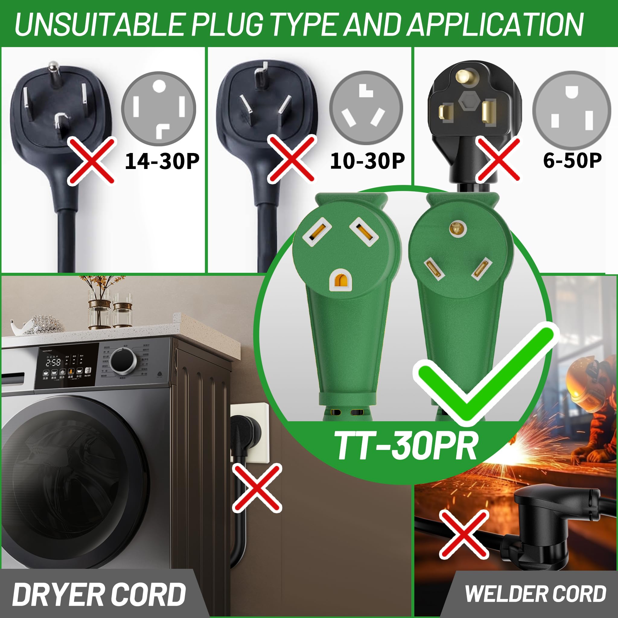 POWGRN Cable de extensión para caravana de 30 amperios con mango de agarre, cable de alimentación flexible y resistente, calibre 10/3, STW, 3 pines, resistente al agua