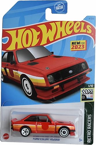 Hot Wheels Ford Escort RS2000, Retro Racers modelo de automóvil fundido a presión a escala 164, rojo, 4 x 7 x 2 pulgadas, a partir de 3 años