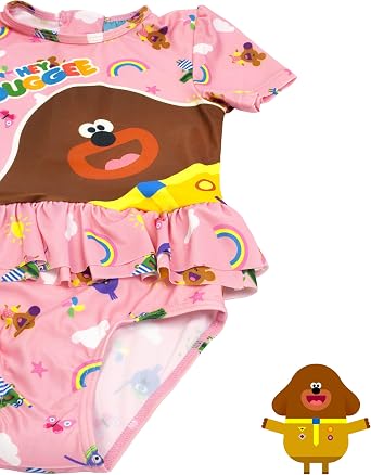 Hey Duggee Swimsuit Girls Cbeebies Pink Frill Sunsafe Swimming Costume Kids