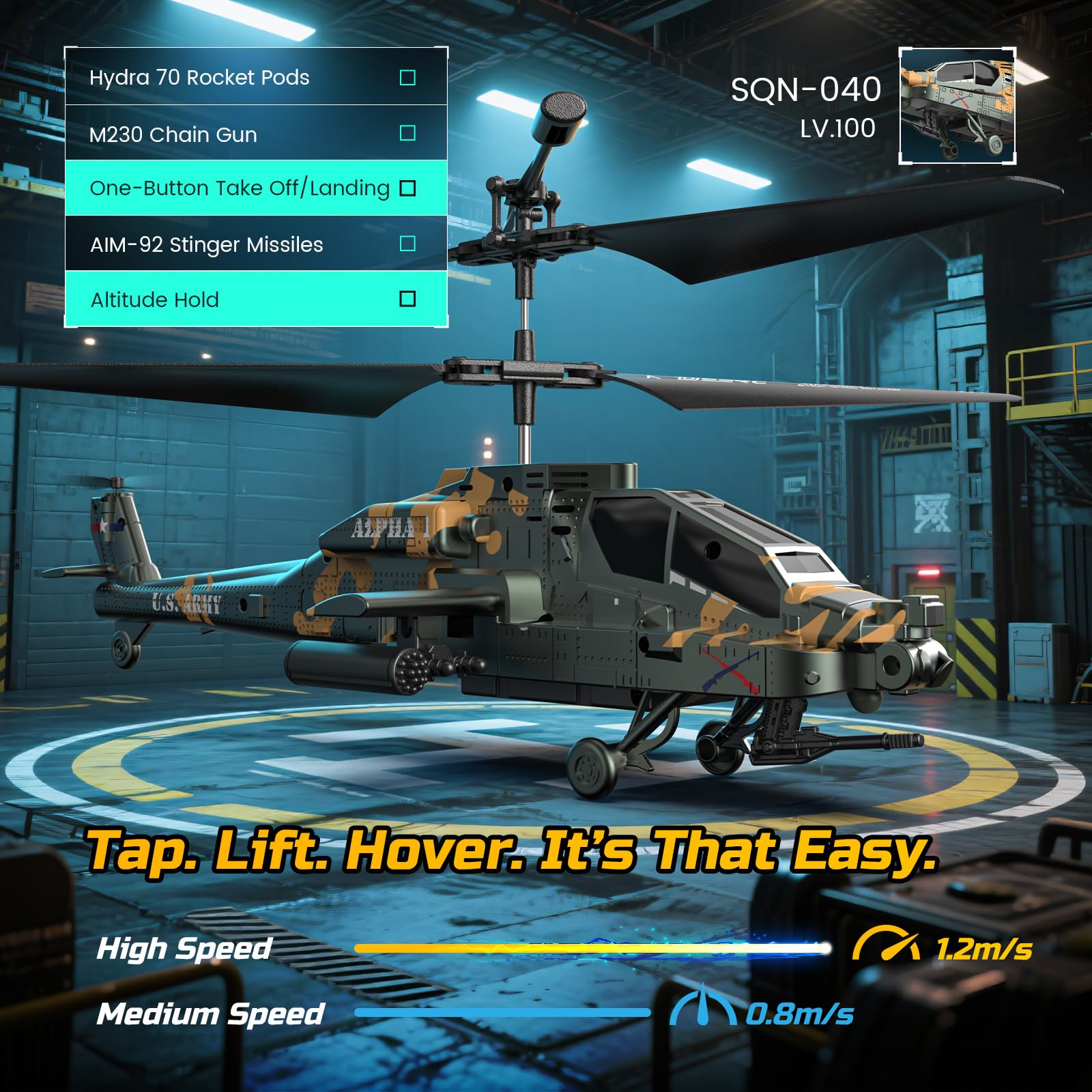 DEERC Helicóptero RC para Adultos y niños, helicóptero Militar Control Remoto 2.4 GHz, 2 baterías, 26 Minutos de Vuelo, Luces LED, retención altitud, despegue con una Sola tecla, Apto para Interiores