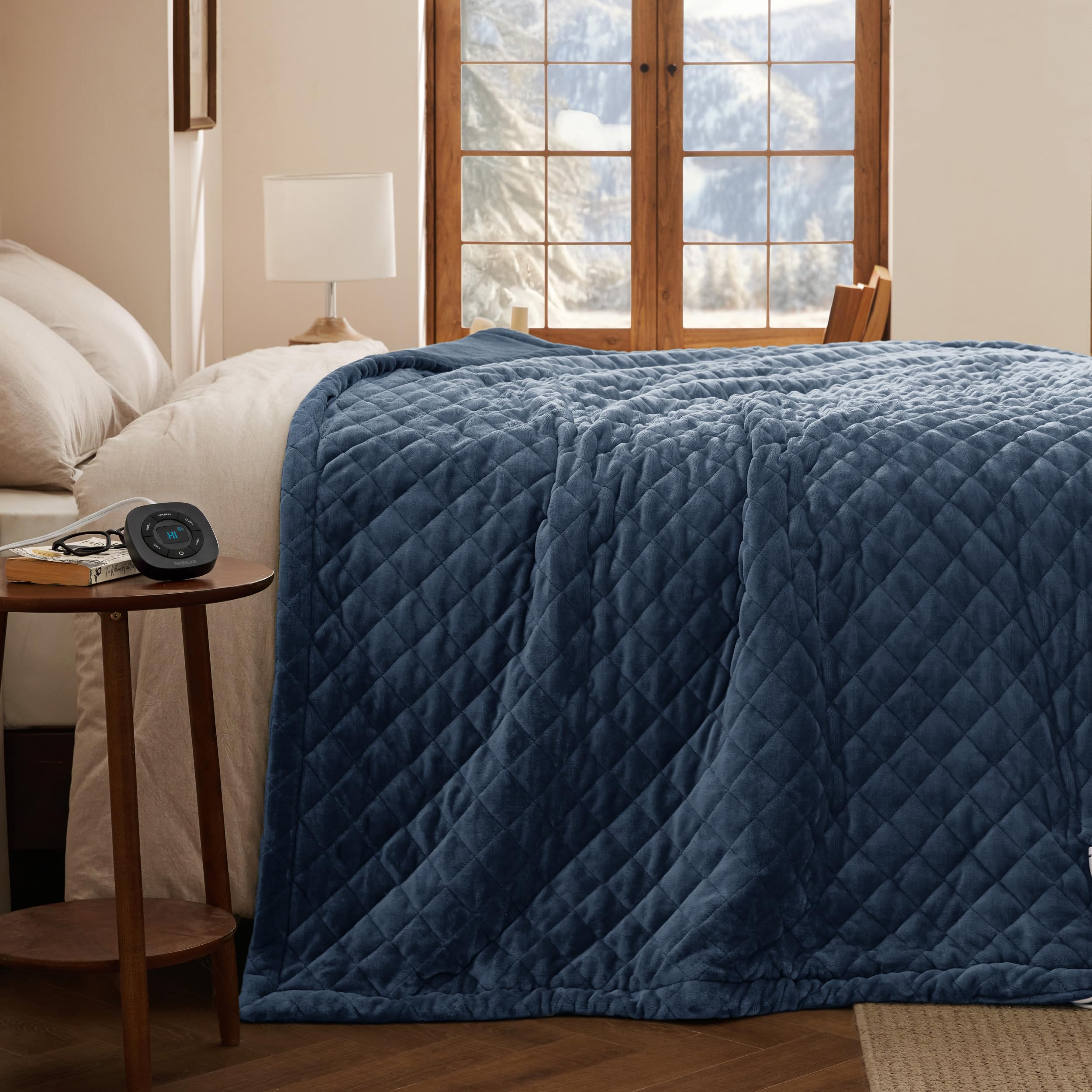 Bedsure Quilted Heated Blanket Twin, Warm Filled Electric Blanket, Blue