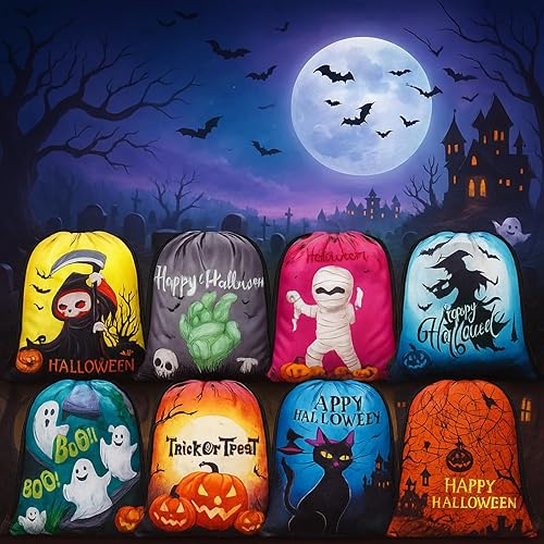 Miniatura 5 de 16 bolsas con cordón para fiesta de Halloween, calabaza, bruja, fantasma, carnaval, golosinas, bolsa de regalo para aula, Halloween, decoración de