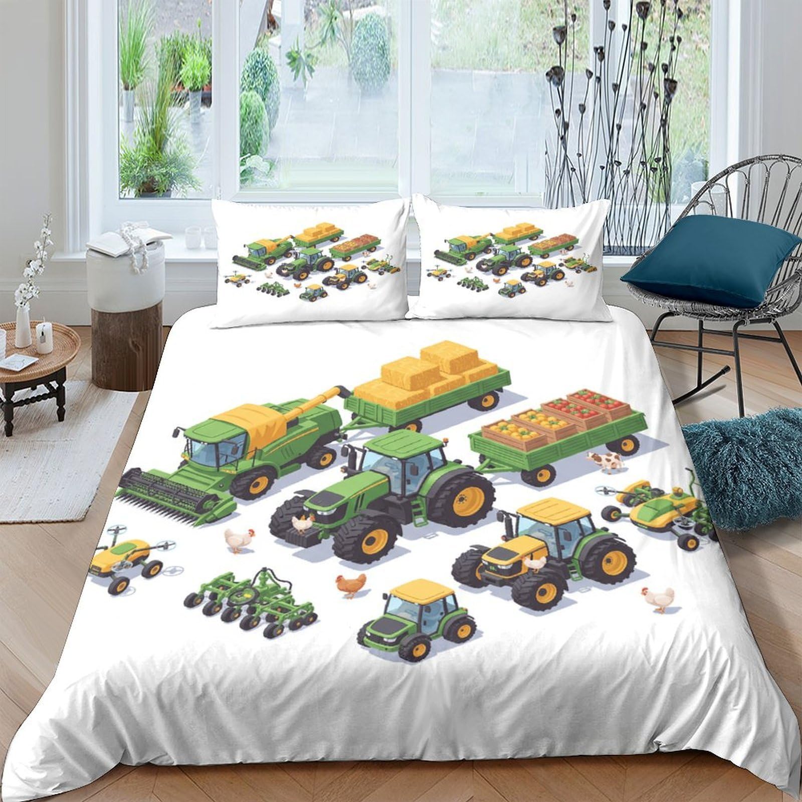 Ctjqhvkz Style-3 3D Printed Farm Tractor Fitted Sheet Microfiber Soft Green Harvest Bed Cover For Bedroom Dorm Mattress Decor Single（135X200cm）