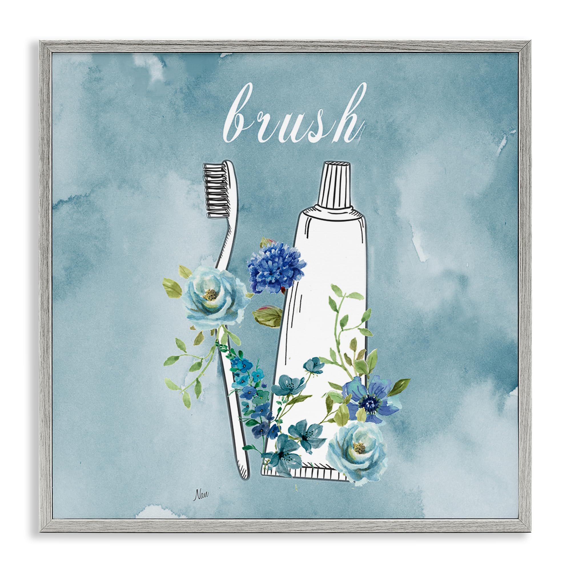 Stupell Industries Floral Bathroom Rules Brush 'Floral Bathroom Rules Brush', Framed Giclee Art, Gray, 17 X 17 Inches, Easy To Hang And Sturdy, Made In Usa, By Nan