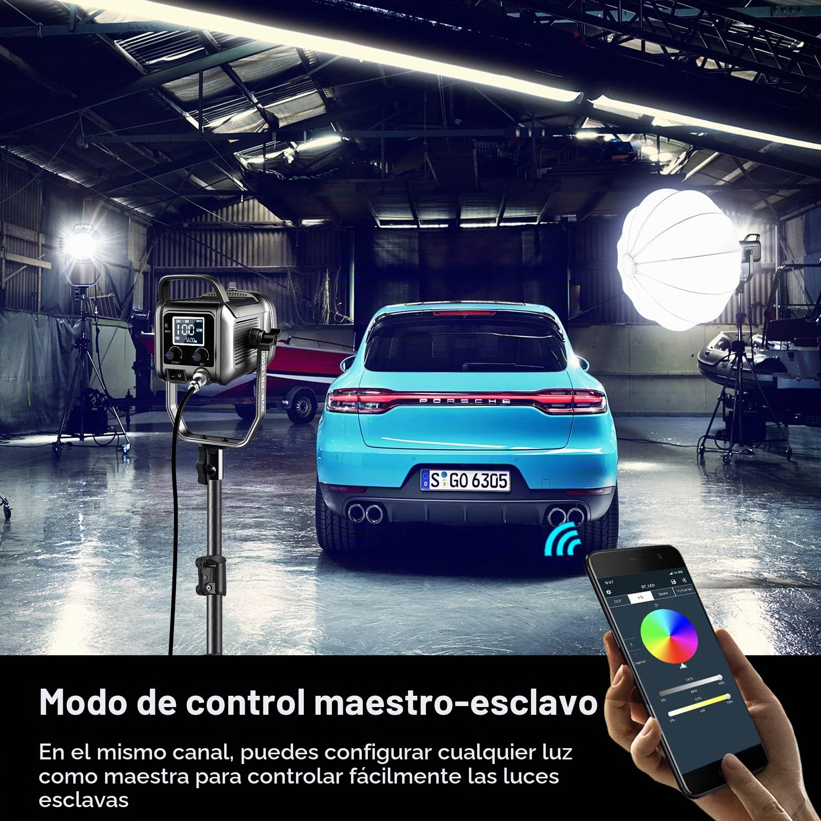 GVM 150W Luz de vídeo con softbox , APP control led lámpara de vídeo Bicolor 2700K-7500K rgb Estudio de iluminación led continua con 8 luces de escena para Video Youtube streaming fotografía