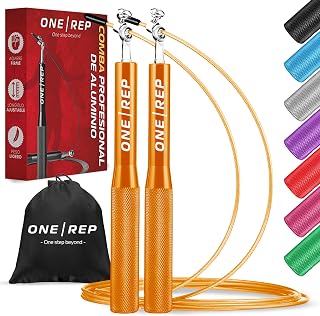 ONE REP Comba Crossfit Profesional Aluminio – Cuerda Saltar Ajustable Gimnasio en Casa, Boxeo, Fitness – Jump Rope Velocidad Rodamientos 360° Antideslizante – Ideal Ejercicio Outdoor Adelgazar