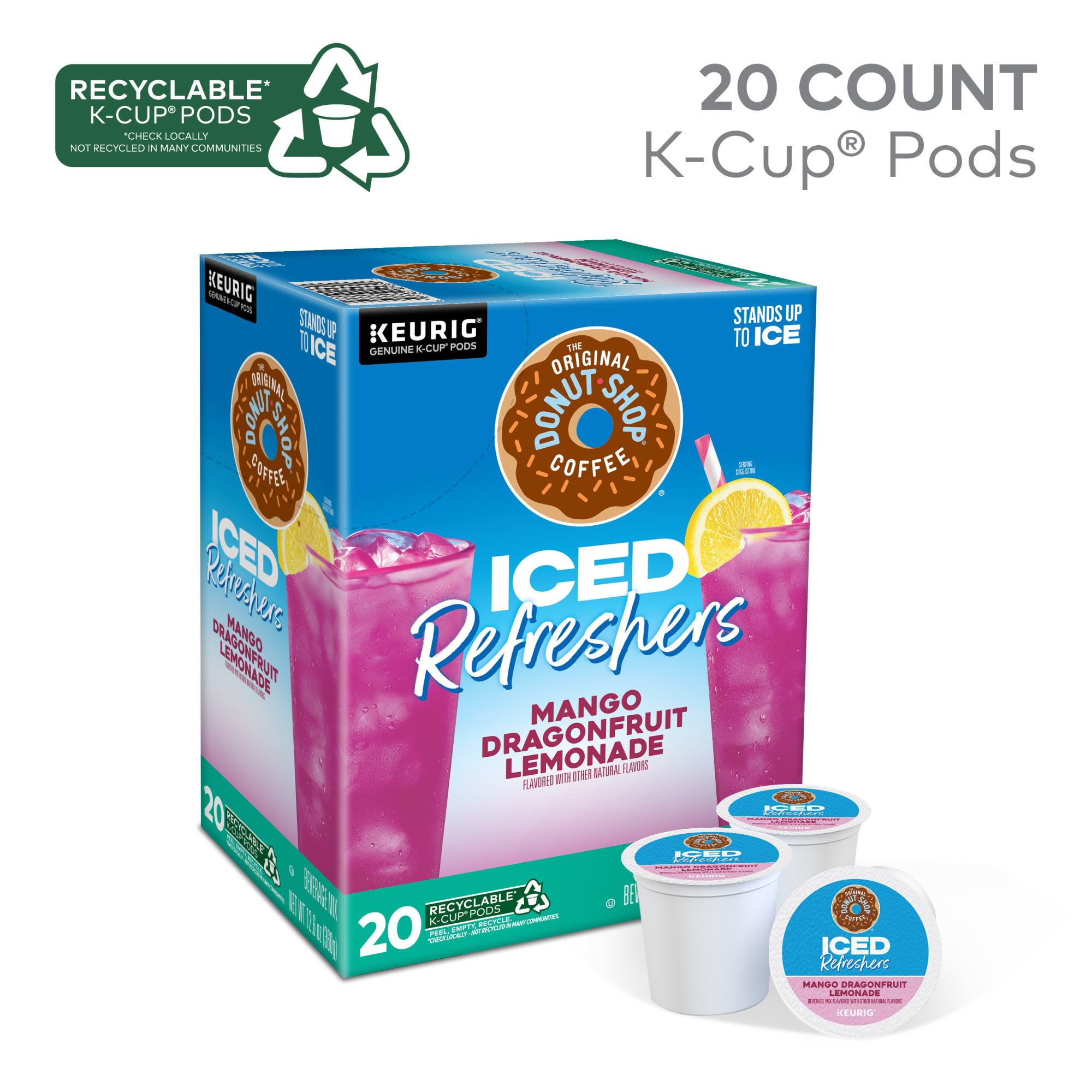 The Original Donut Shop Iced Refreshers, Mango Dragonfruit Limonade, Brew Over Ice Single Serve Keurig K-Cup Pods, 20 Stück Box