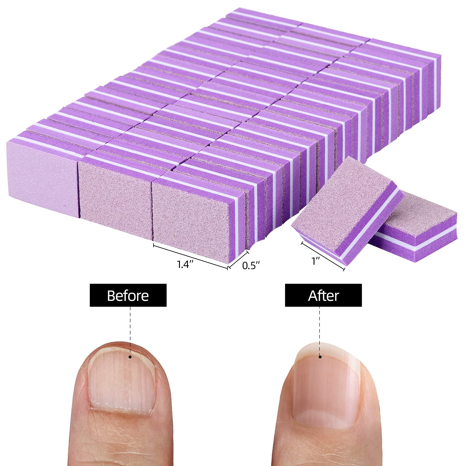 100 Pcs Mini Buffers for Nails 180/100 Grit Mini Nail Buffer Purple Nail Buffers for Natural Nails