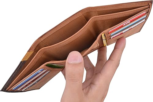Miniatura 5 de CAZORO Billeteras de cuero real para hombres con bloqueo RFID, billetera delgada y triple plegable con ranuras para tarjetas y ventana para