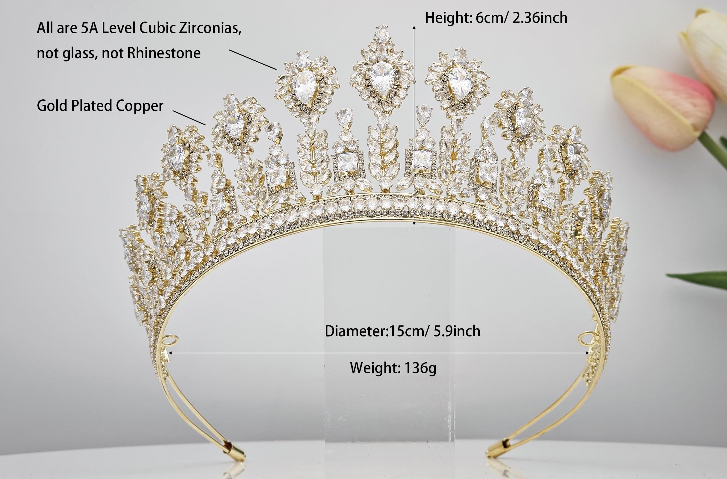 Tiaras y coronas de boda de lujo con circonita cúbica 5A para mujer, hechas a mano, diadema grande para novia, graduación, cumpleaños, reina, accesorios para el cabello, diadema de circonita