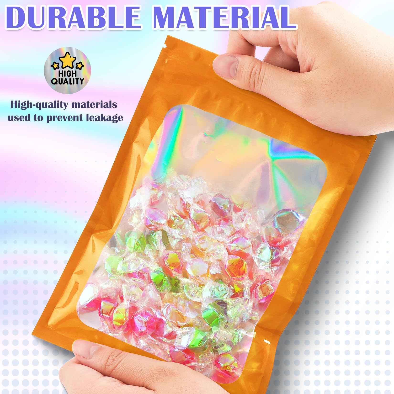 JETMORE 300 bolsas de Mylar, bolsas de aluminio a prueba de olores, bolsas holográficas resellables para pequeñas empresas, bolsas de joyería de muestras de caramelos, embalaje sellable para