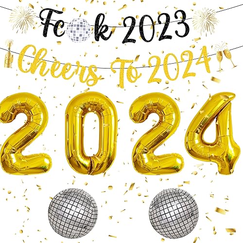 Decoraciones de Feliz Año Nuevo 2024 Globos dorados de 40 pulgadas, decoraciones de Año Nuevo, decoraciones de Año Nuevo, carteles de felicitación