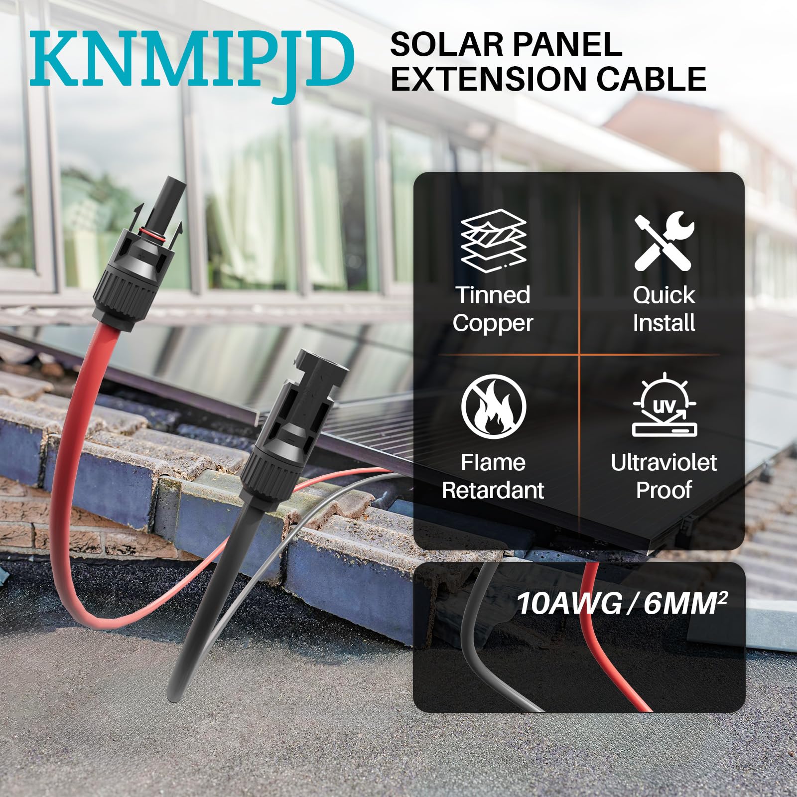 Przedłużacz solarny 10 AWG (6 mm²) z osłoną, podwójny przewód przedłużający do panelu słonecznego 30 m, z męskimi, żeńskimi złączami słonecznymi IP67, do paneli słonecznych, samochodów