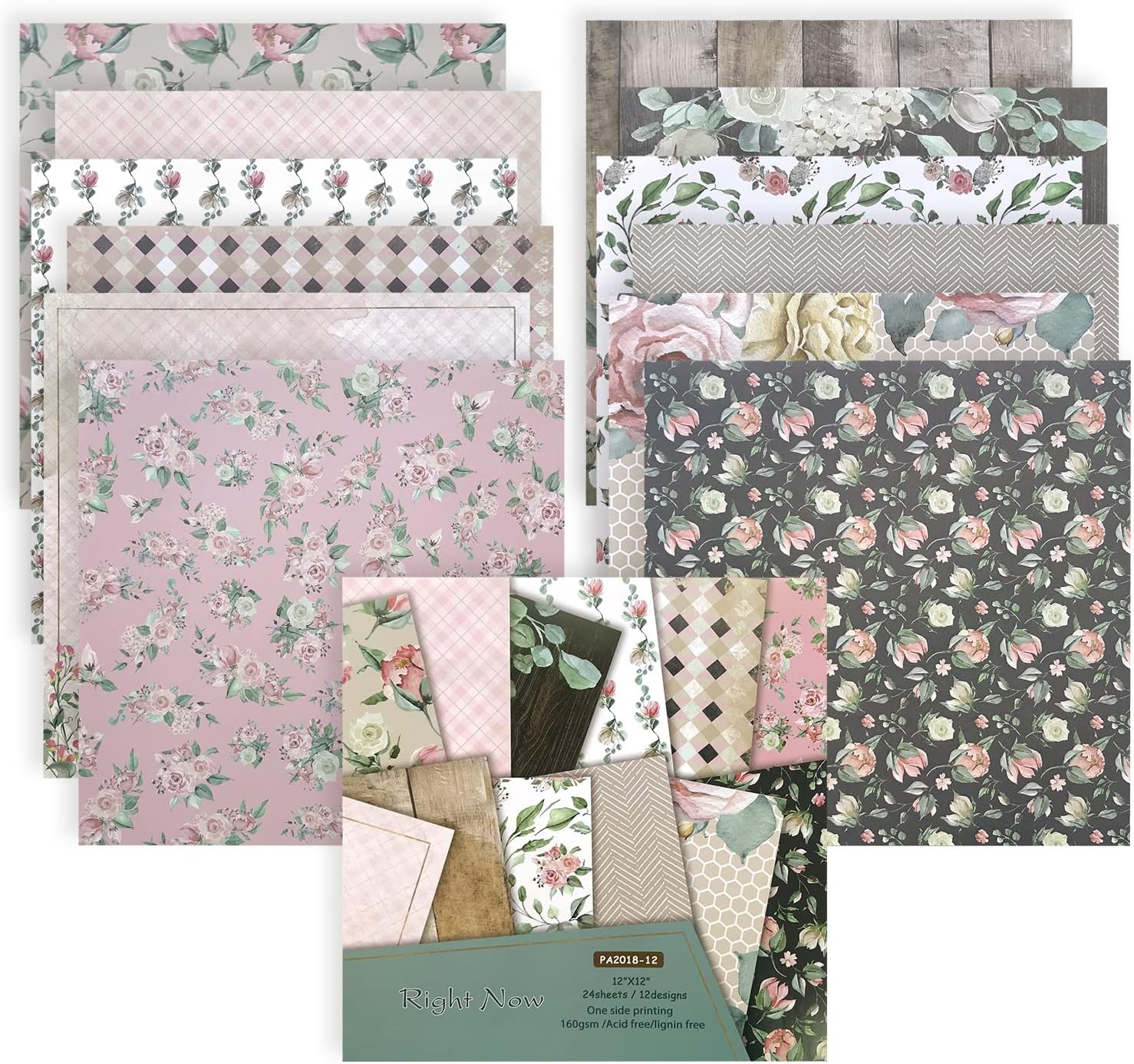 BIKHYY 24 Sheets Scrapbook Paper Pad 12x12 SingleSided Decoupage Paper