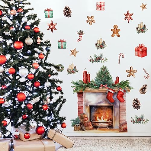 Miniatura 2 de Calcomanías de pared de Navidad, vela de chimenea, pan de jengibre, calcomanías de pared extraíbles de Navidad, decoración de arte para Navidad,