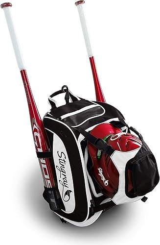 Stingray Mochila de béisbol o sóftbol de gran capacidad soporte para casco y gancho para cerca para adultos jóvenes niños y niñas