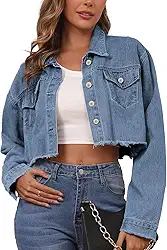 Jaqueta jeans feminina cropped com botões de manga comprida e bainha desgastada