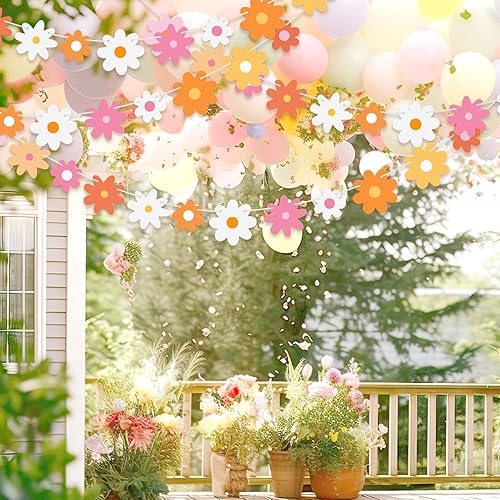 Miniatura 5 de Henoyso Paquete de 5 decoraciones de margaritas bohemias para fiesta, guirnalda de margaritas con recortes de flores hippie para verano, boda,