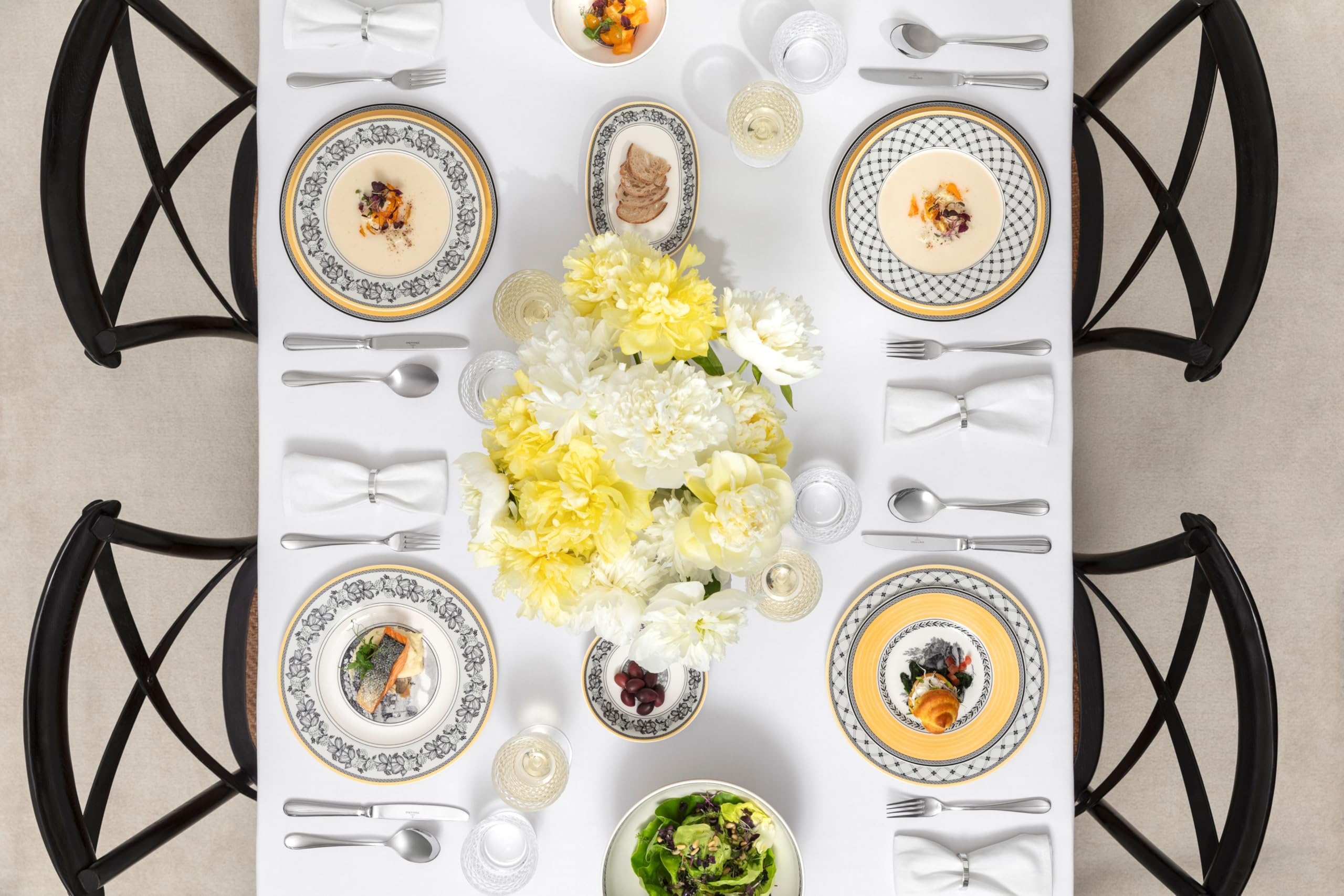 Villeroy & Boch Audun Chasse Piatto Fondo, 24 cm, Porcellana Premium, Bianco/Grigio/Giallo