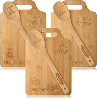 FoldTier Set of 3 Chili Cook off Prizes Chili Cook off Trophies Wooden Cutting Boards with Handle Spoon 1st 2nd 3rd Place Competition Gifts for Men Women(Classic Style)