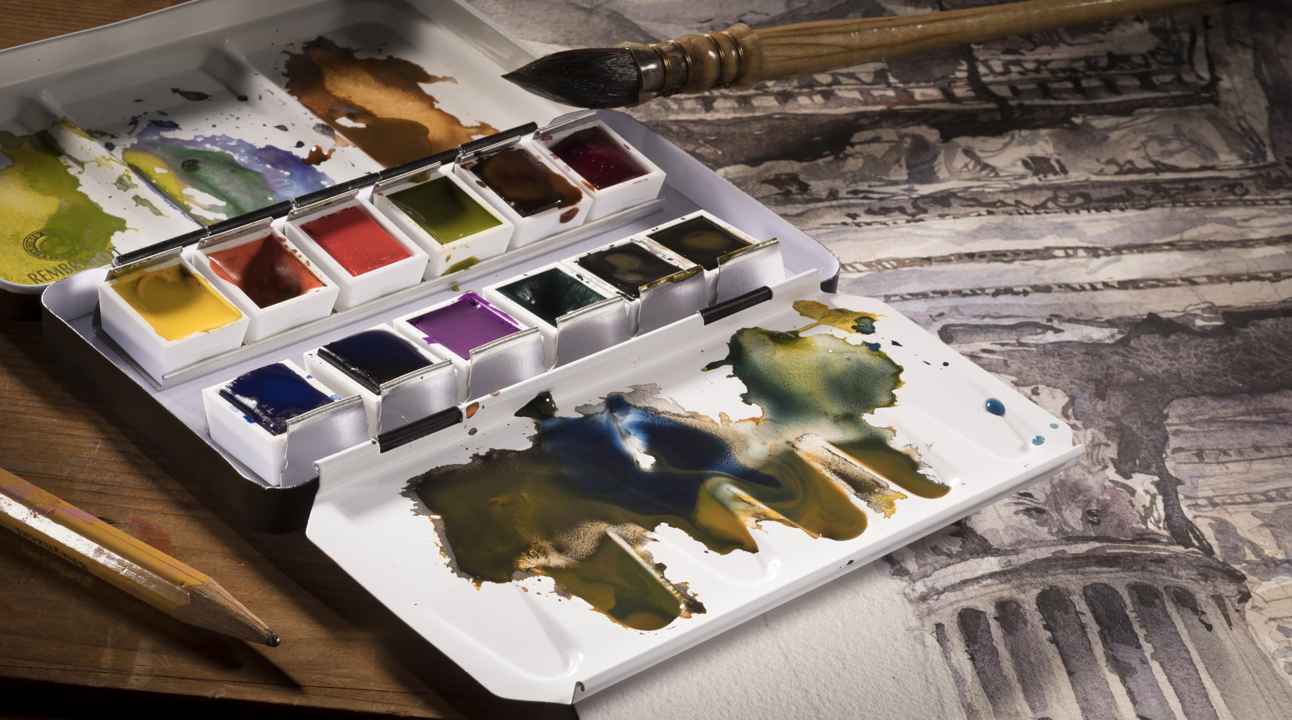Rembrandt Professional Watercolour - SET METAL 12 PANS OXIDE BLACK MIXING