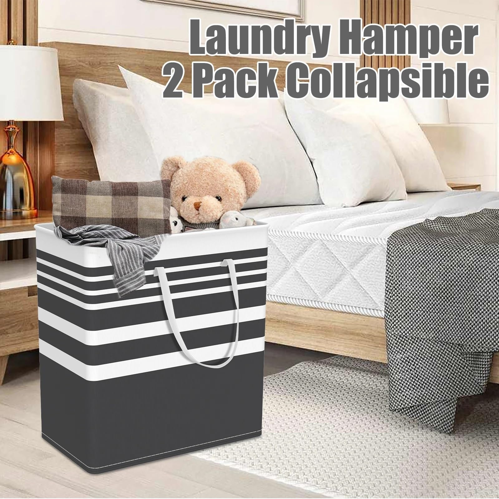 Cesta for la colada con asa, cesto for la colada de gran capacidad de 100L, cesto for la colada plegable, cesta for la colada de lona, ​​2 uds. para Baño(Black)