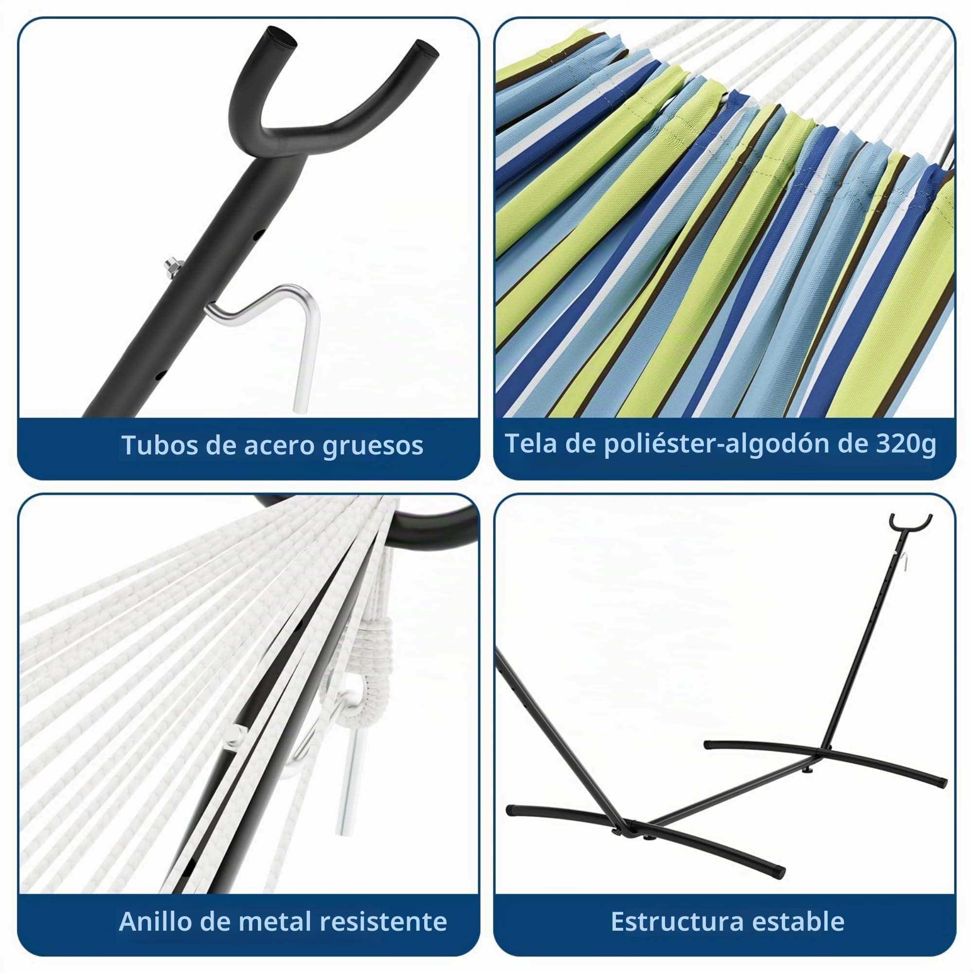 Hamaca al aire libre con soporte, hamaca portátil para patio, balcón jardín, hamaca doble pie para terraza de camping