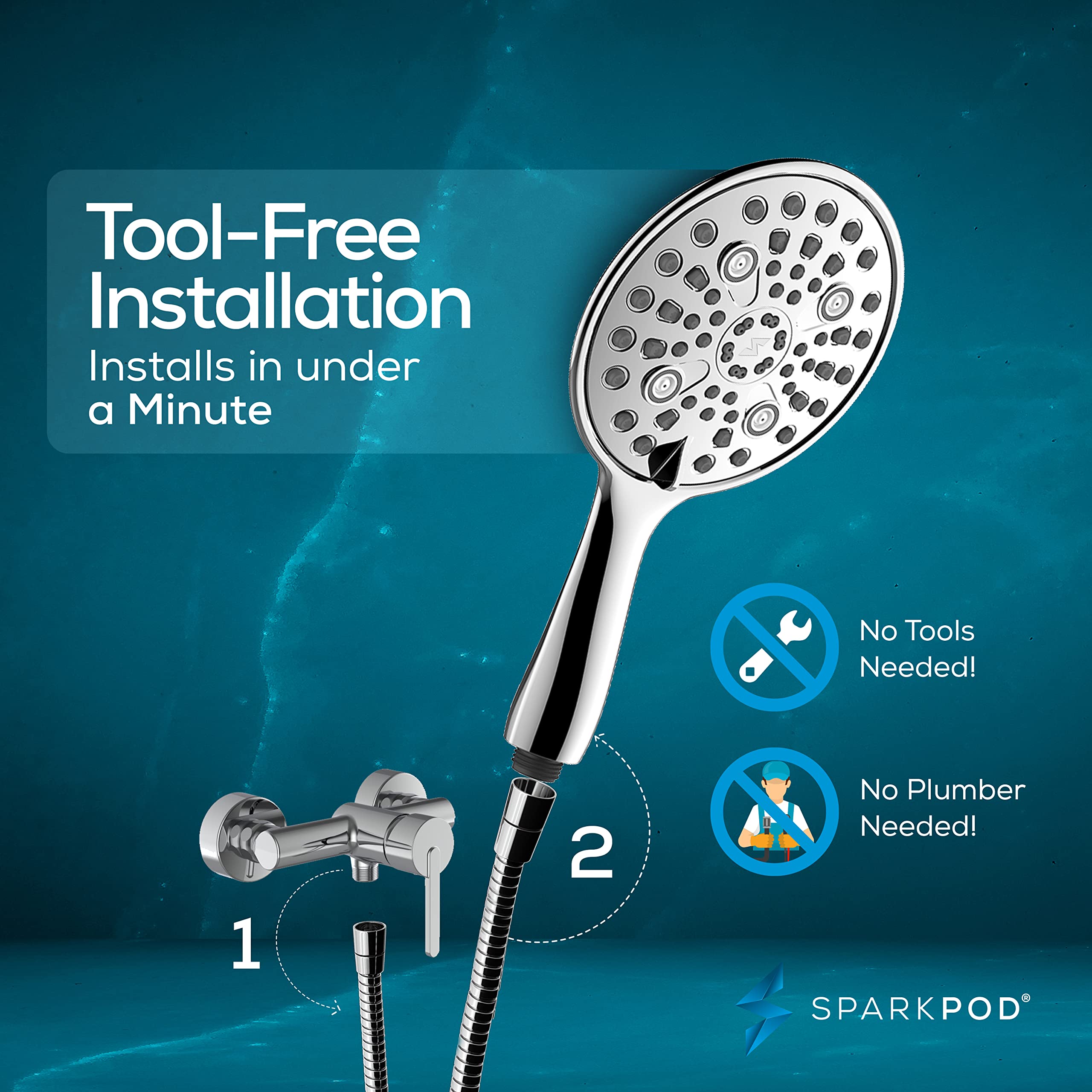 SparkPod 6-Function High Pressure Shower Head - 6" Wide Angle Handheld Shower Head - Luxury Design (6 Function, Chrome)