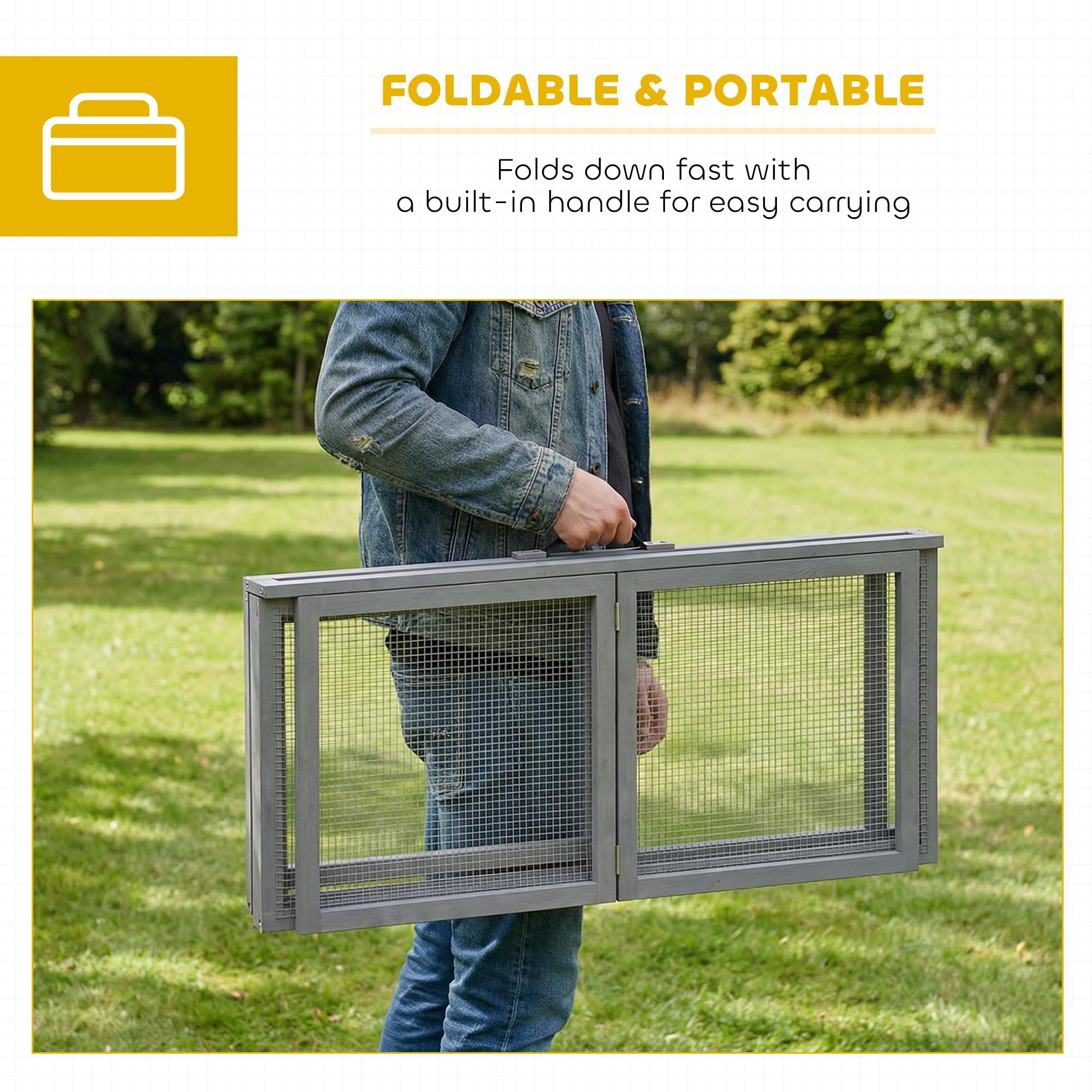 PawHut Hutch Outdoor, caseta Plegable para cobayas, Corral portátil para Conejos, Jaula para Pollos, gallinero con Techo abatible, para 3 Conejos, Patos o Pollos, 110 x 105 x 50 cm. | Jaula de madera para conejos, espacio de juego para exteriores