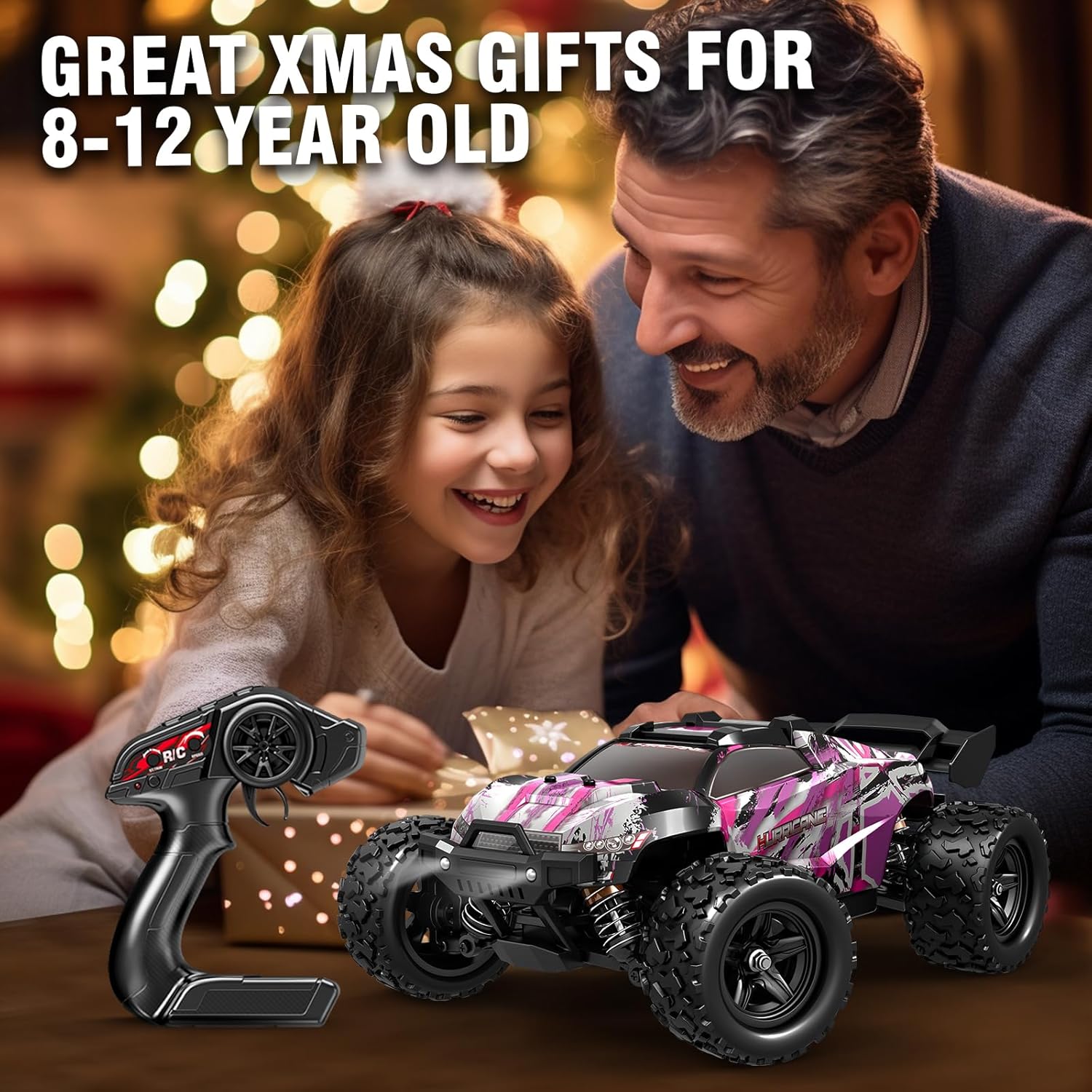 Pink Remote Control Car for Girls, 1:18 Fast rc Cars for Girls with 40+ KM/H 4WD Off-Road rc Truck, Includes 2 Rechargeable Batteries, 8 9 10 11 12 13 Year Old Girl Gifts