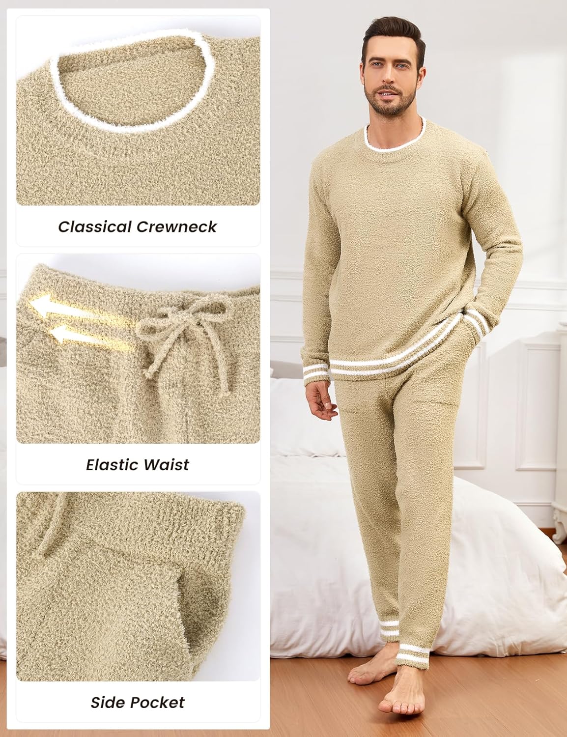 Yimoon Mens Fleece Pajamas Set Soft Fluffy Pjs Sleepwear Winter Warm Long Sleeve Fuzzy Loungewear - Image 4