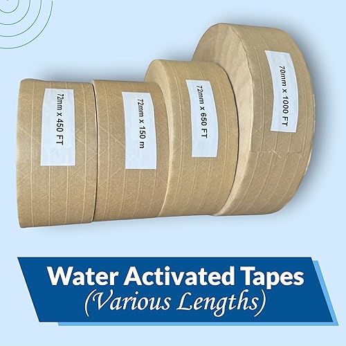 Miniatura 9 de Cinta de papel kraft reforzada de 3 pulgadas x 450 pies, activada por agua, para envío seguro y resistente, cinta engomada a prueba de
