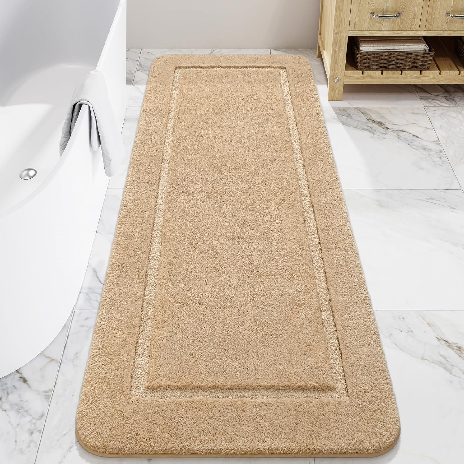 LOCHAS Alfombras de baño, alfombra de baño de 24 x 60 pulgadas de largo, antideslizante, lavable, suave, gruesa y absorbente, alfombra de baño para