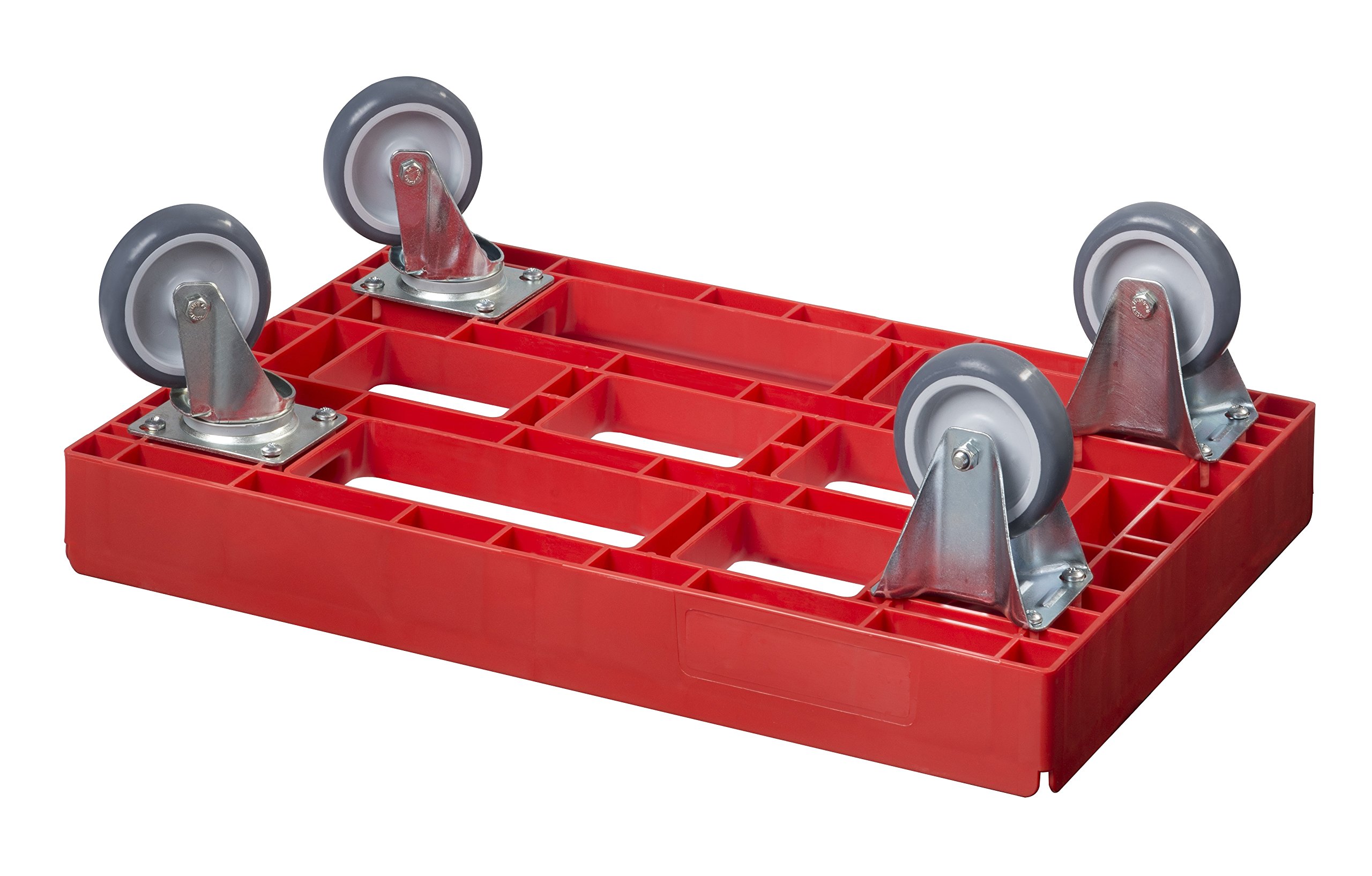 5 Stück Transportroller für Kisten 60 x 40 cm mit 2 Bock- und 2 Lenkrollen in rot