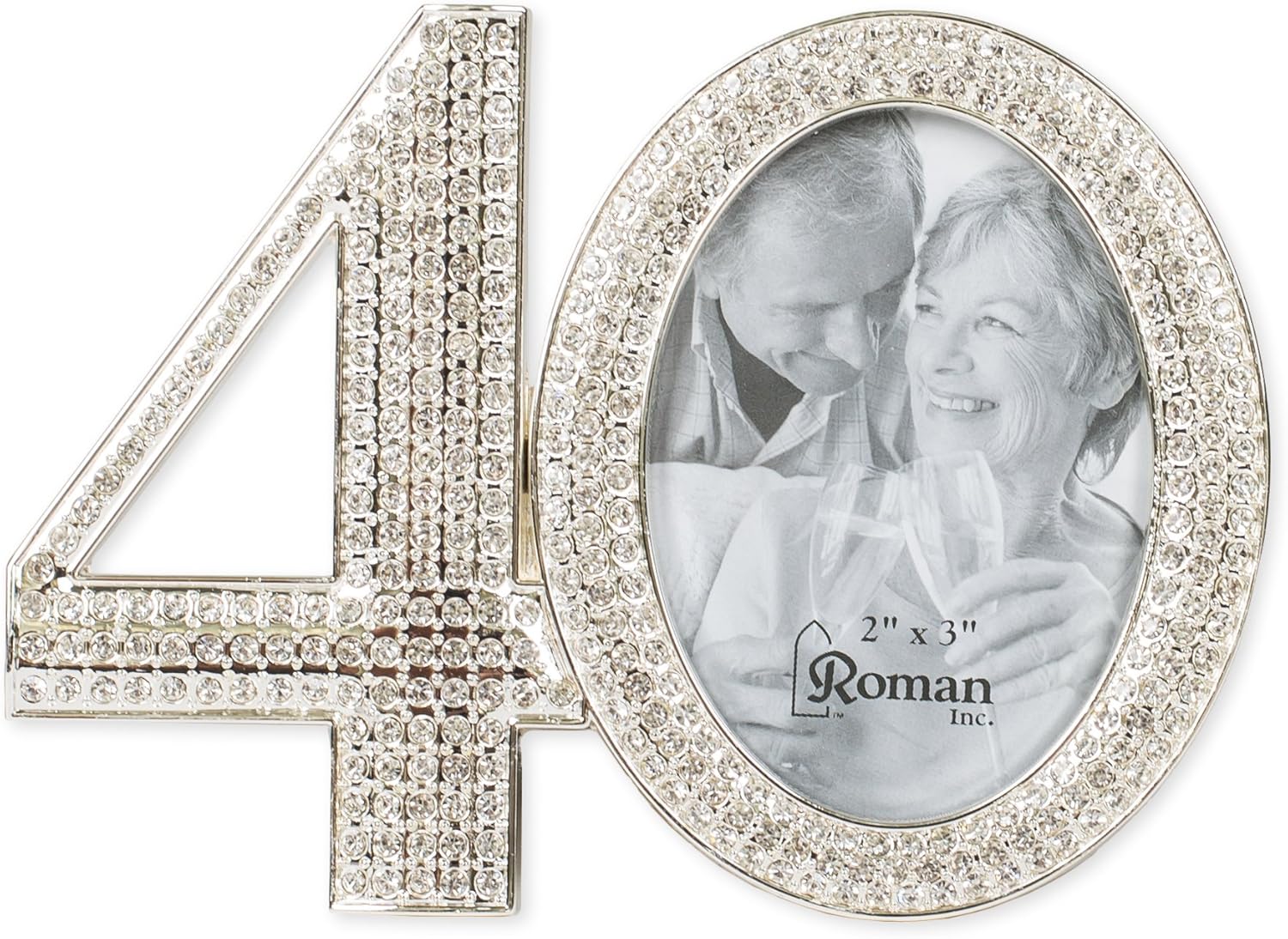 Roman Giftware Inc., Caroline Collection, Wedding & Anniversary, 3.25" H 40TH Rhinestone Frame,Religious, Inspirational, Durable (4x1x3)
