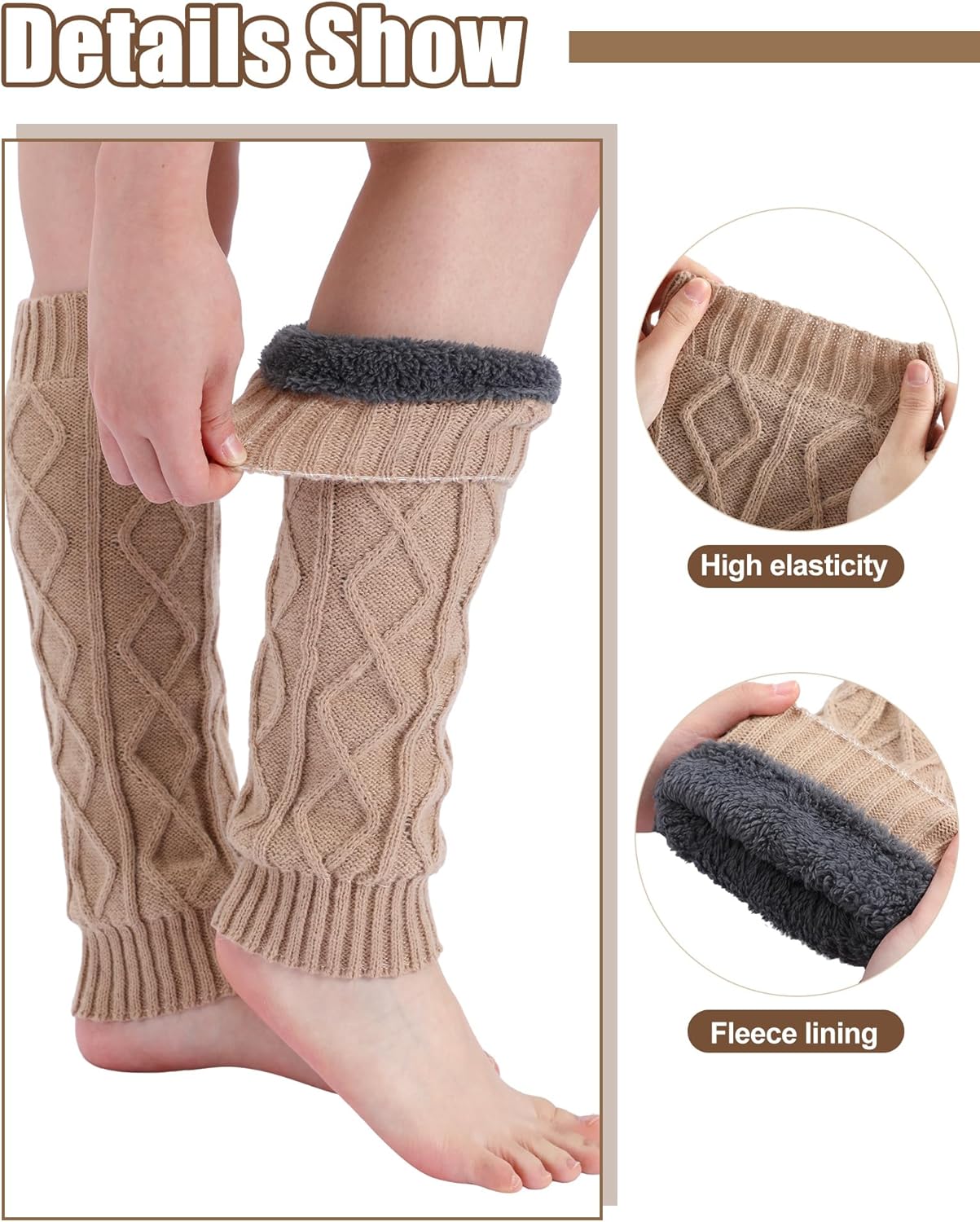 Shihanee Winter Fleece Lined Leg Warmers for Women Knit Long Leg Warmers Warm Fleece Lined Boot Socks for Skating Daily Wear - Image 4