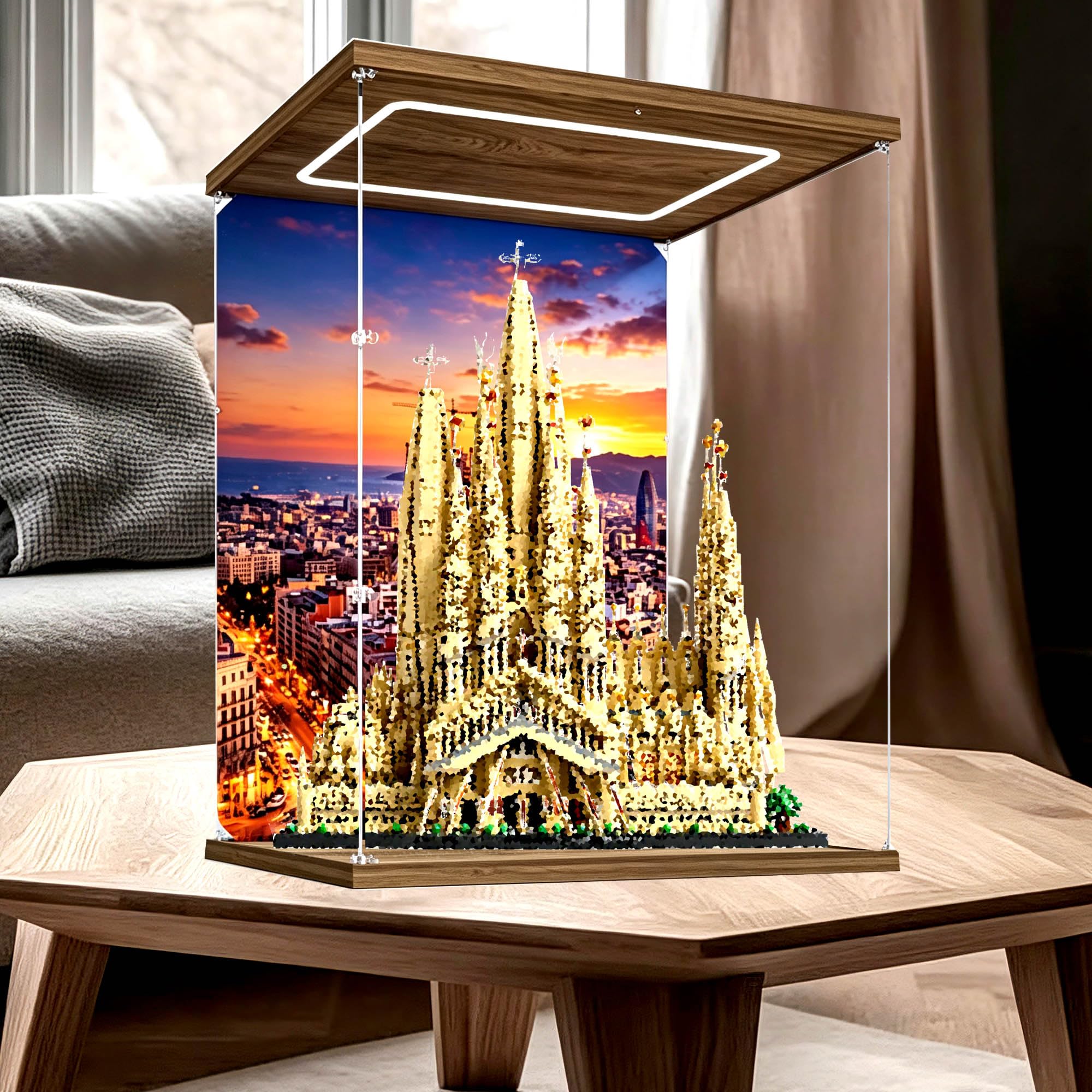 Vetrina acrilica antipolvere, per Le-go 21065 set (Lightbox 2) | Scatola da vetrina antipolvere, compatibile con 21065 Basilica della Sagrada Familia (solo scatola)