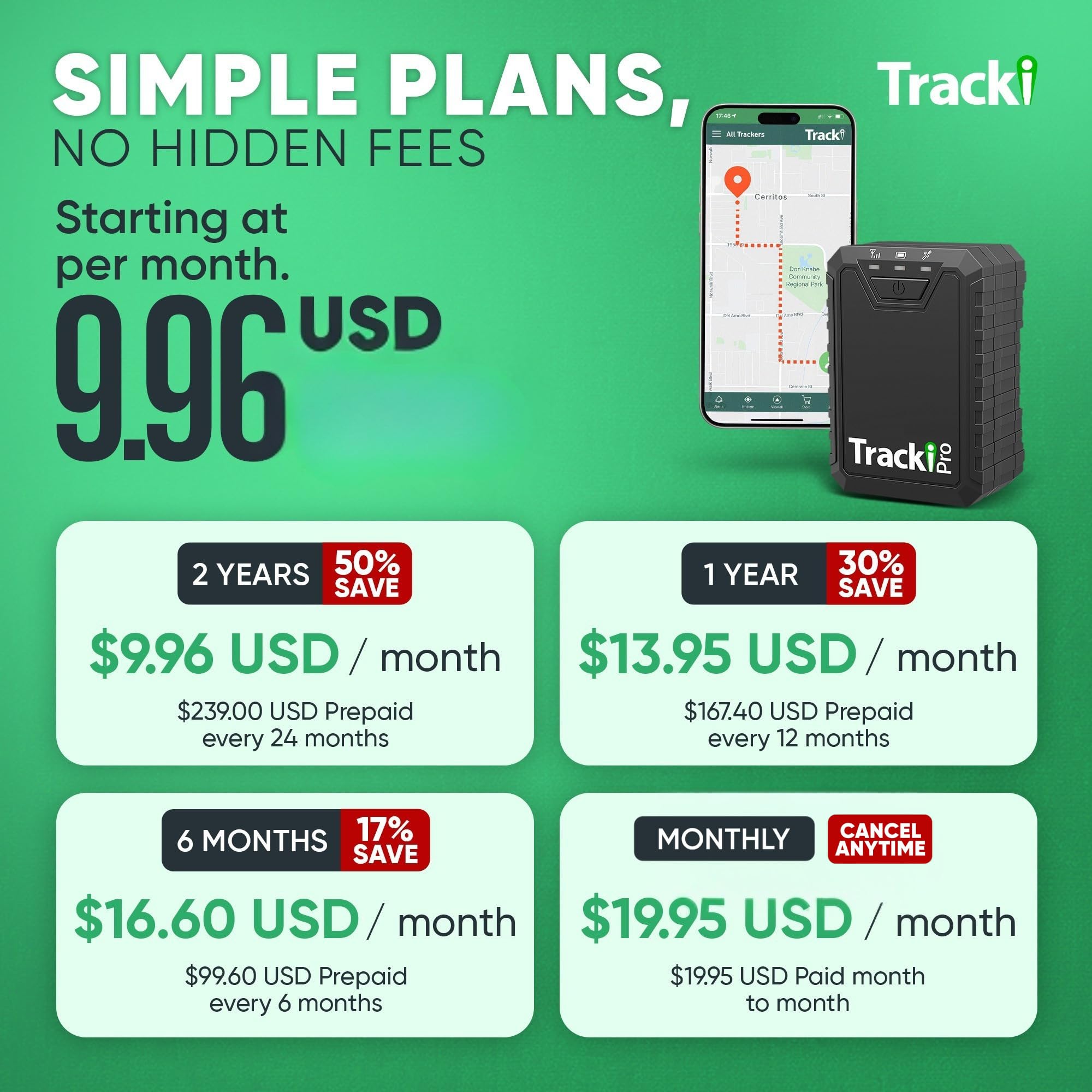Tracki Pro GPS Tracker for Vehicles – Magnetic Waterproof 4G LTE Car Tracker, Long-Life Battery Up to 7 Months, Unlimited Distance, Smart Alerts, Hidden Tracking Device (Subscription Required)