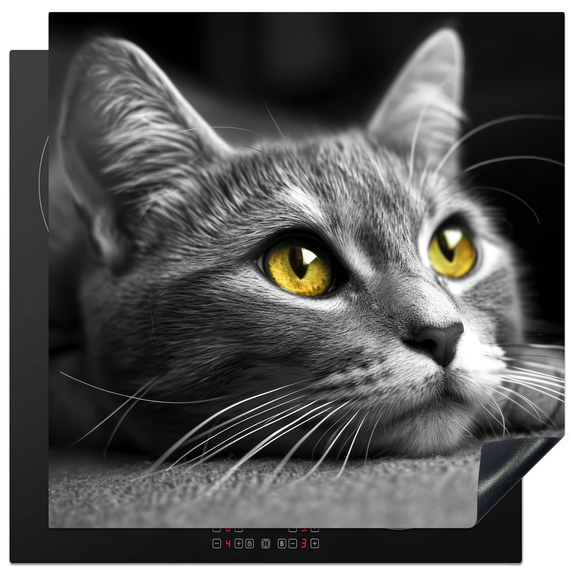 KitchenYeah© Induction Hob Protector Mat 30.7"x30.7" / 78x78 cm Cooker Top Protectors Cover Ceramic Covers Electric Hobs Vinyl Cat - Grey - Animals - Cat — image 1