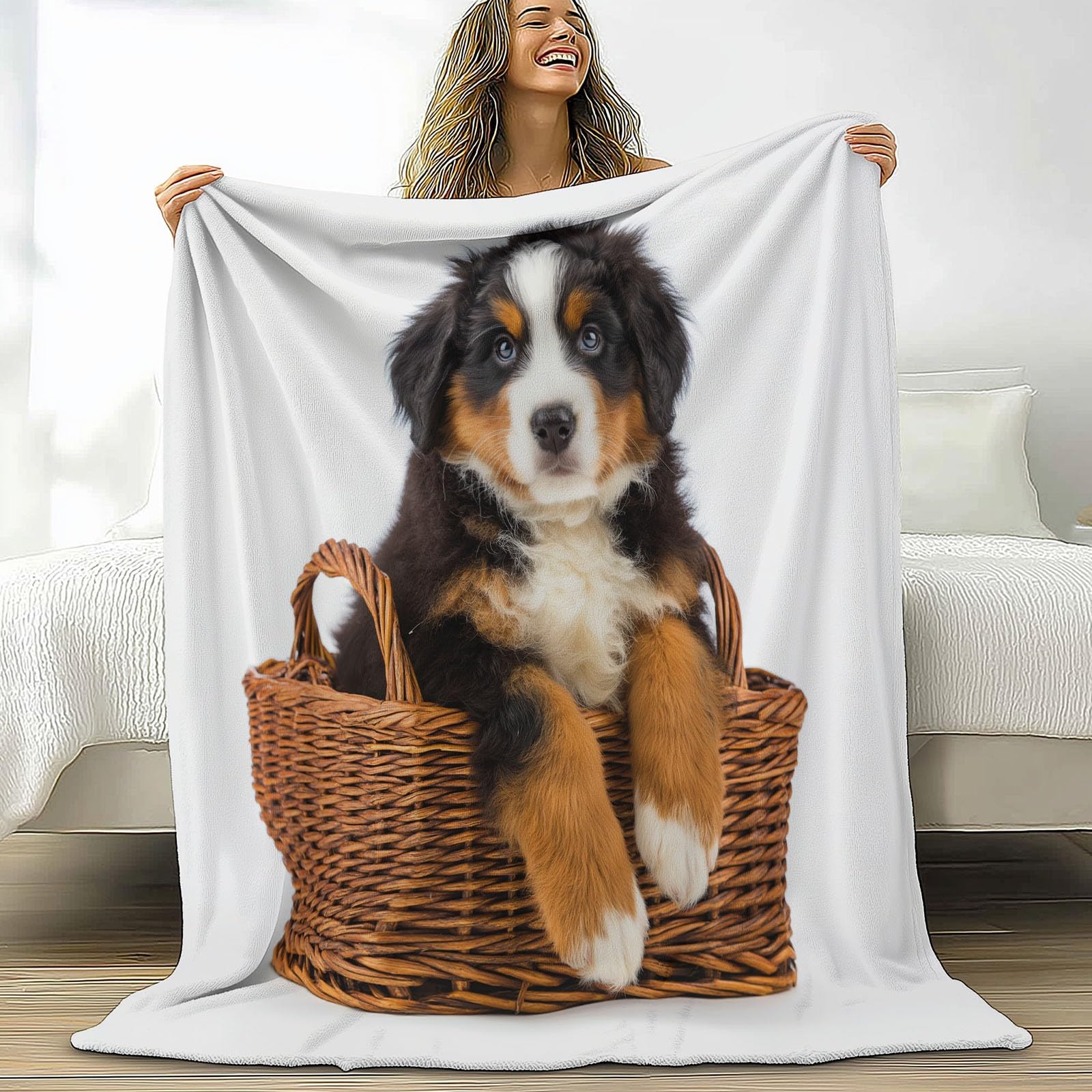 Koc flanelowy uroczy kreskówka zima ciepłe 180 x 220 cm, miękkie i ciepłe zwierzę pies berneński pies pies z nadrukiem koc na sofę dla dziewczynek chłopców dorosłych podróż sofa