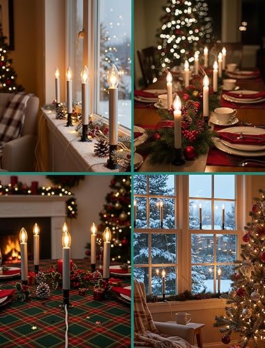 Miniatura 7 de Konictom Paquete de 4 velas eléctricas de Navidad para ventana, velas eléctricas de 9 pulgadas con sensor del atardecer al amanecer, luces de vela