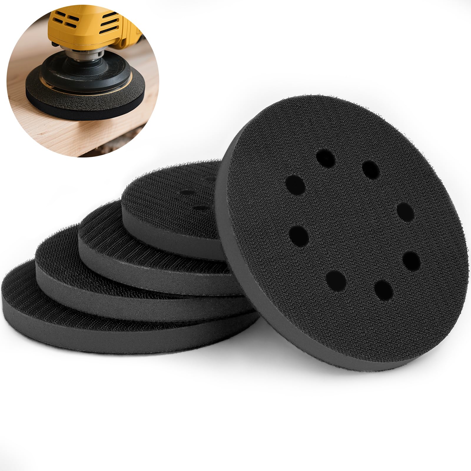 TAIANJI 5 Pcs Soft Density Interface Pads for Sander 8 Holes 125mm Hook Pad Saver Professional Match Sanding Discs