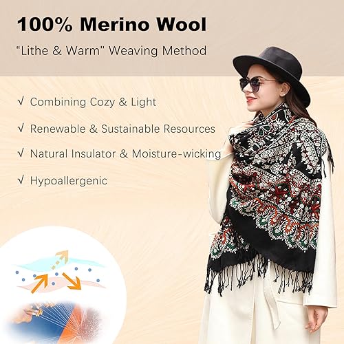 Miniatura 133 de DANA XU Manta de pashmina extragrande 100% de lana merina, bufanda de viaje, bufanda de cachemira para mujer, otoño e invierno, chal de gran