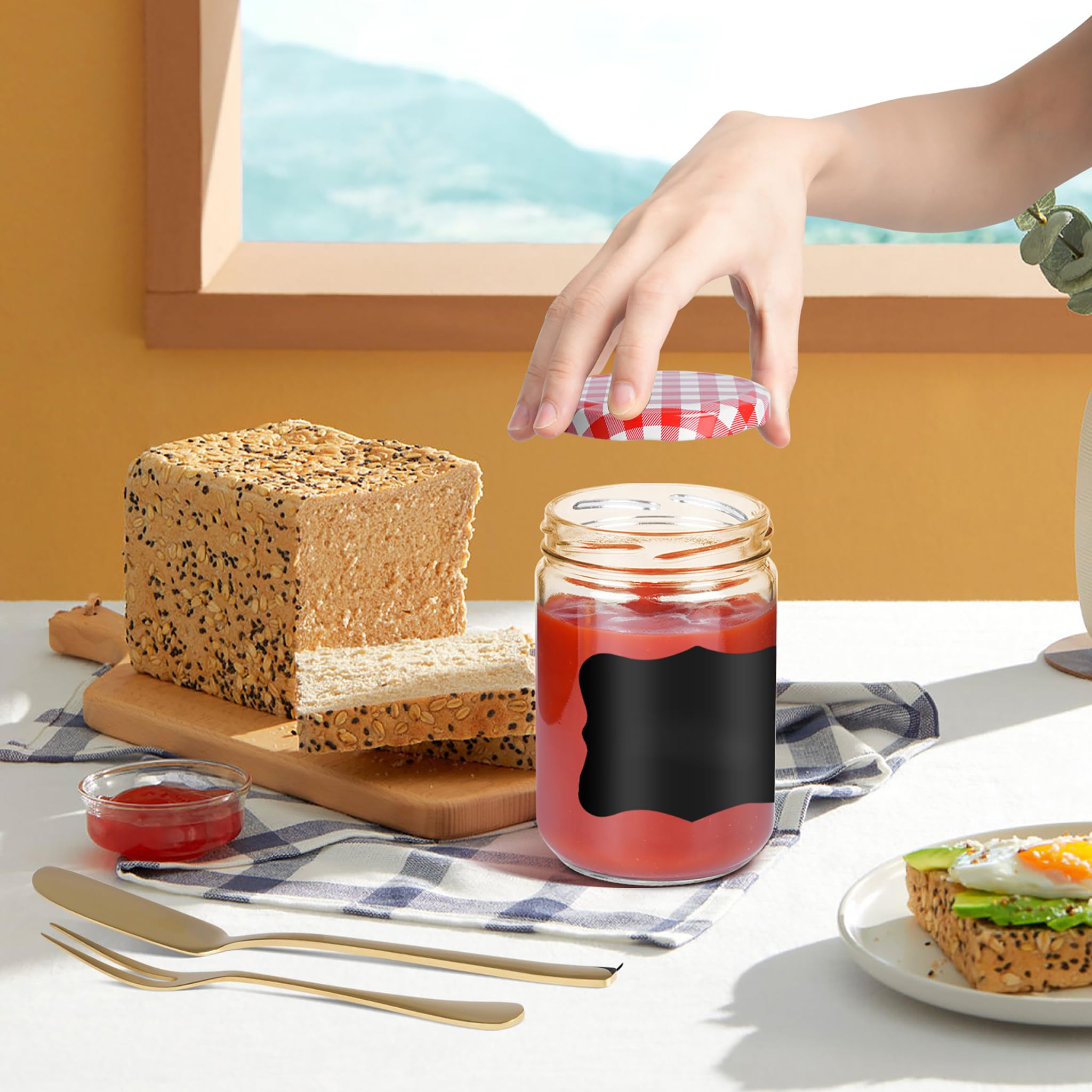 YRHome 350 ml słoiki na dżem z czerwoną zakrętką, 36 szt. słoików na przetwory