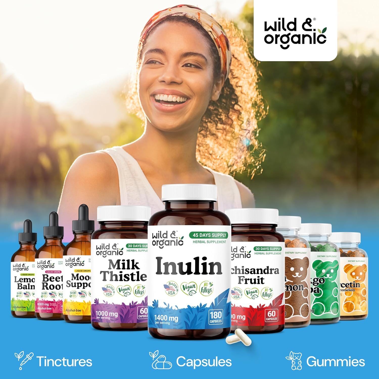 Wild & Organic Inulin Capsules 1400 mg - Digestive & Gut Support - Chicory Root Inulin Fiber Supplement - Prebiotic Fiber Derived from Chicory Powder - Vegan, No Fillers, Non-GMO - 180 Count - Image 6