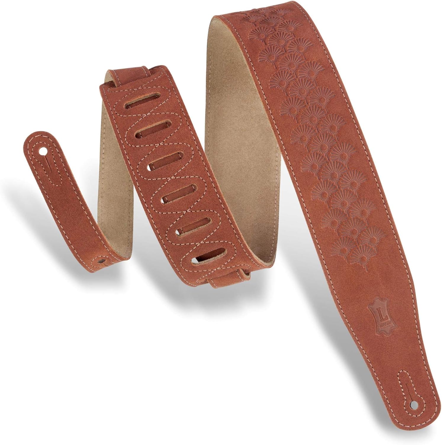 Levy's Leathers 2.5" Suede Leather Guitar Strap Dandelion Emboss Design; Black (MS26DE-BLK)